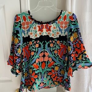 Anthropologie Maeve Folkart Silk Top